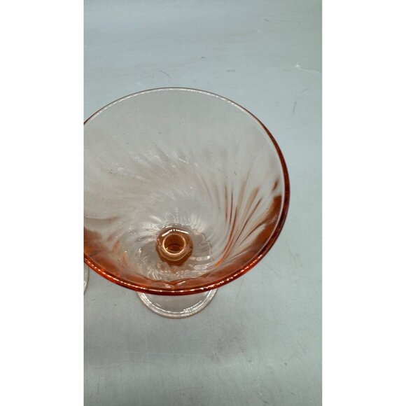 Set Of 2 Vintage Swirl Pattern Pink Depression Glass Goblets Rosaline Pink READ - Picture 5 of 8